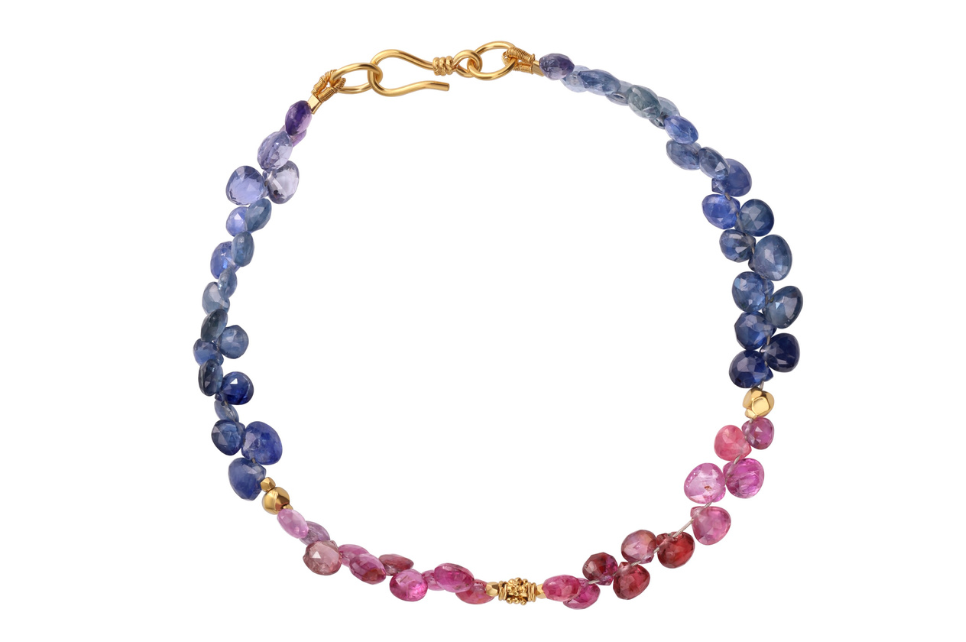 Fine Gold, Pink & Blue Sapphire Bracelet