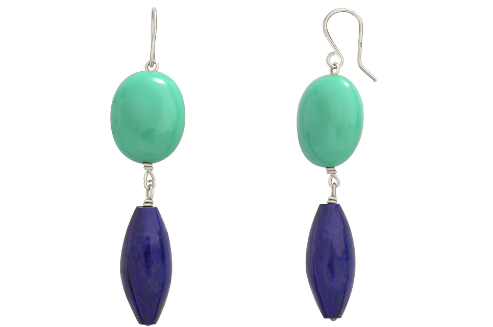 Lapis Lazuli & Chrysoprase Bead Silver Earrings