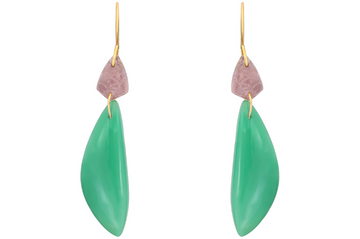 Chrysoprase And Carved Pink Tourmaline Earrings