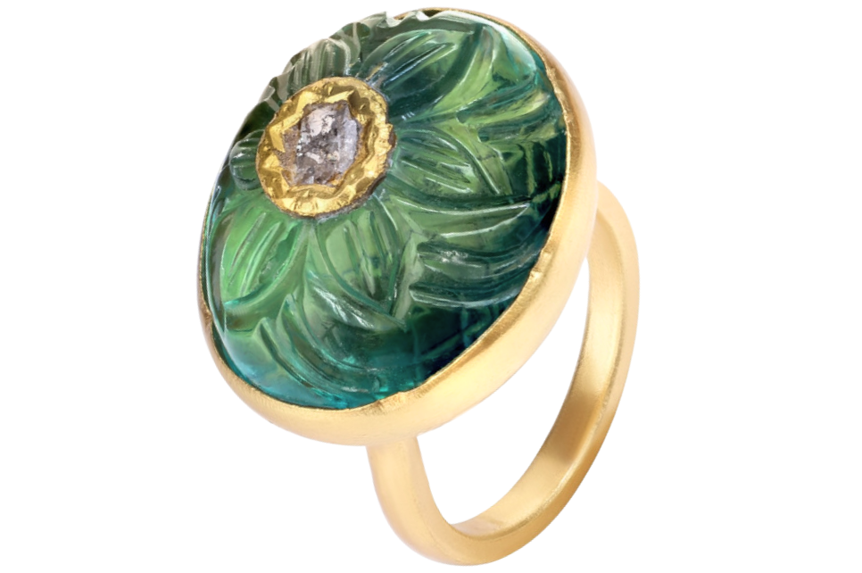 Ellie Jadau Carved Fluorite & Diamond Ring