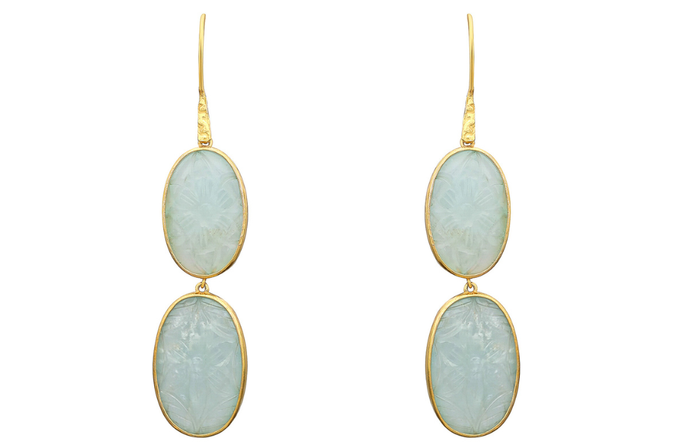 Carved Aquamarine Double Drop Earrings