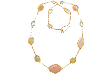 Peachy Long Morganite & Sapphire Necklace