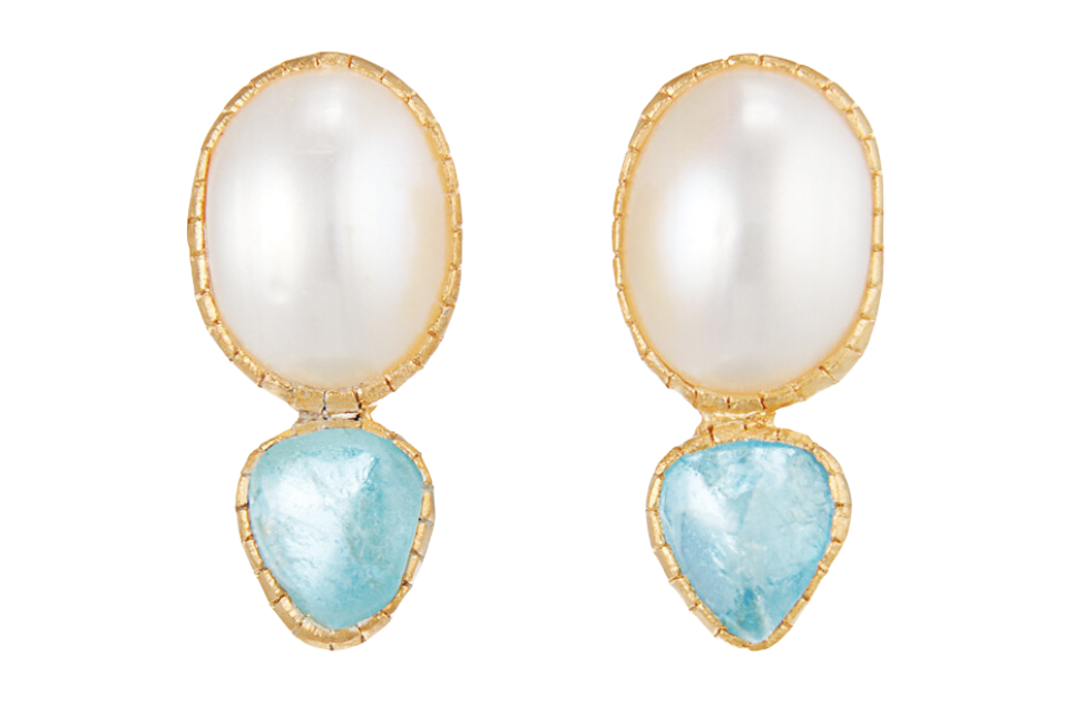 Pearly Queen Pearl & Aquamarine Stud Earrings