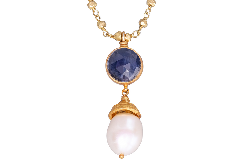 Poppy Sapphire And Baroque Pearl Pendant Necklace