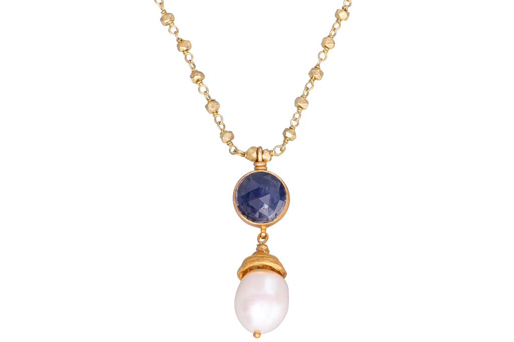 Poppy Sapphire And Baroque Pearl Pendant Necklace
