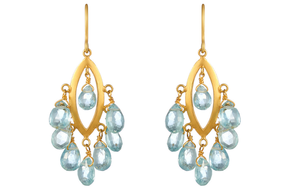 Aquamarine Beaded Fine Gold Earrings