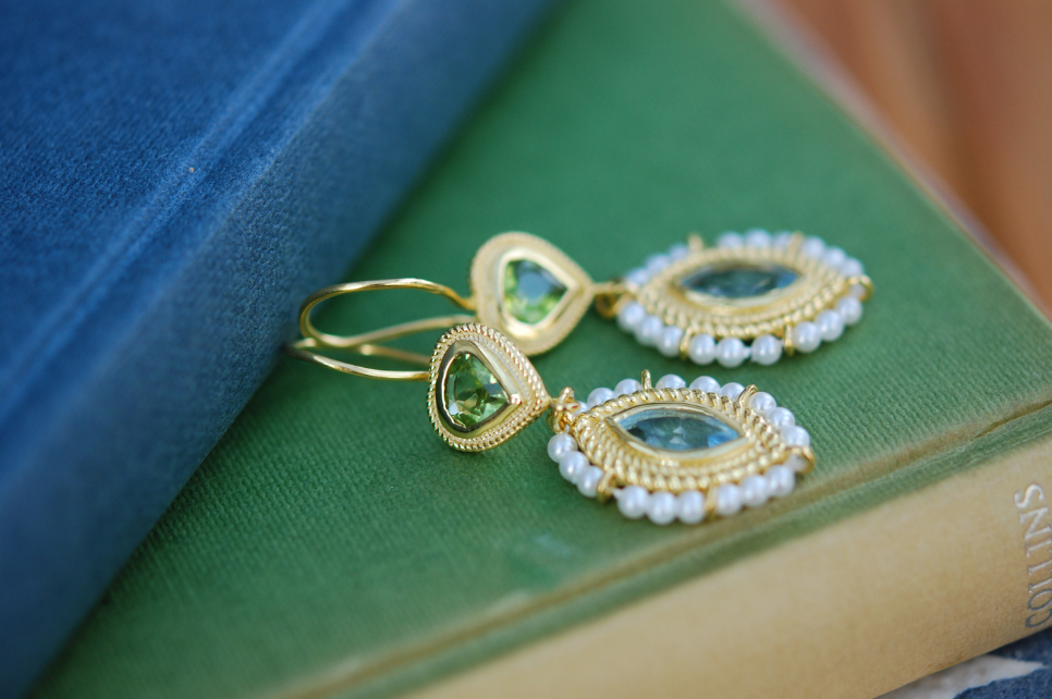 Green and blue gemstone earrings
