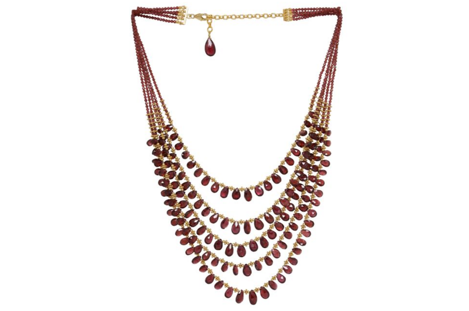 Diva Garnet Five Line Beaded Necklace
