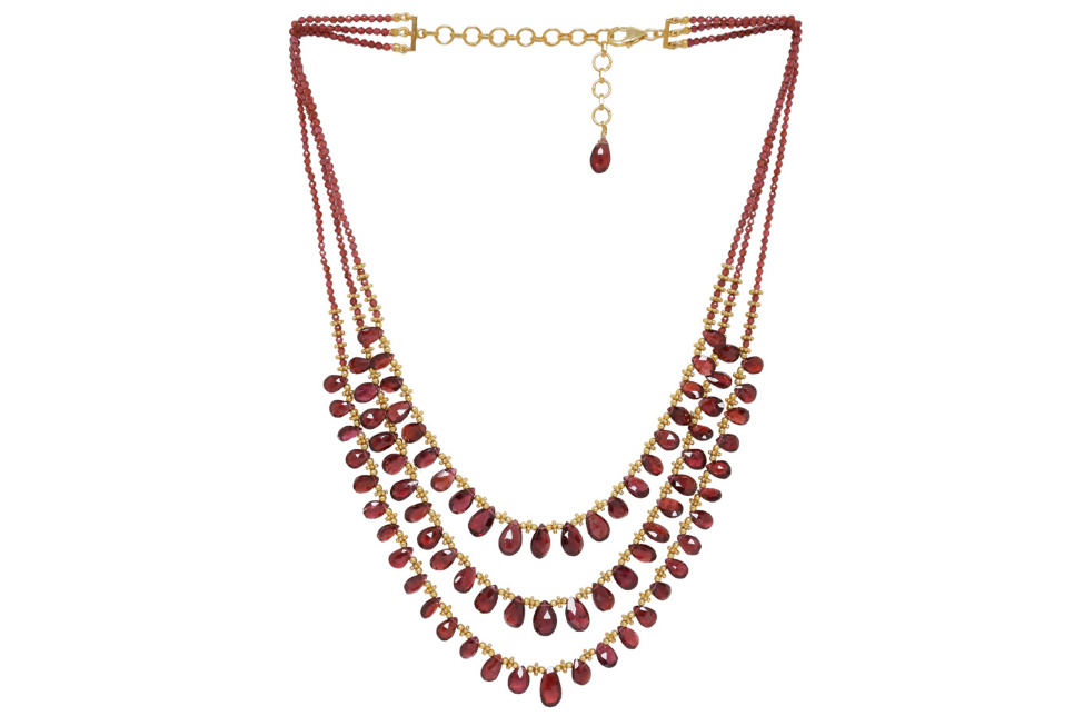 Diva Garnet Three Line Beaded Necklace