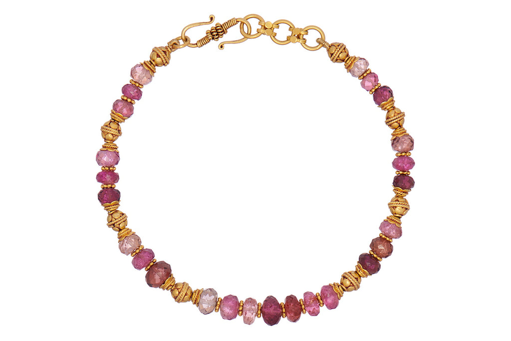 Pink Tourmaline Bead Fine Gold Bracelet