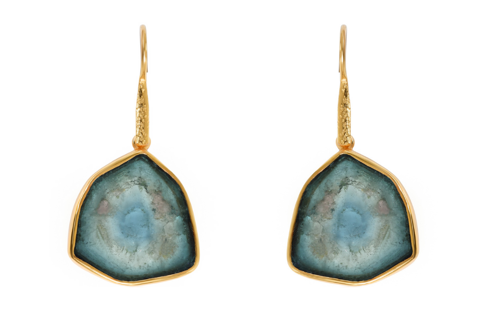 Teal Colour Zoned Tourmaline Earrings