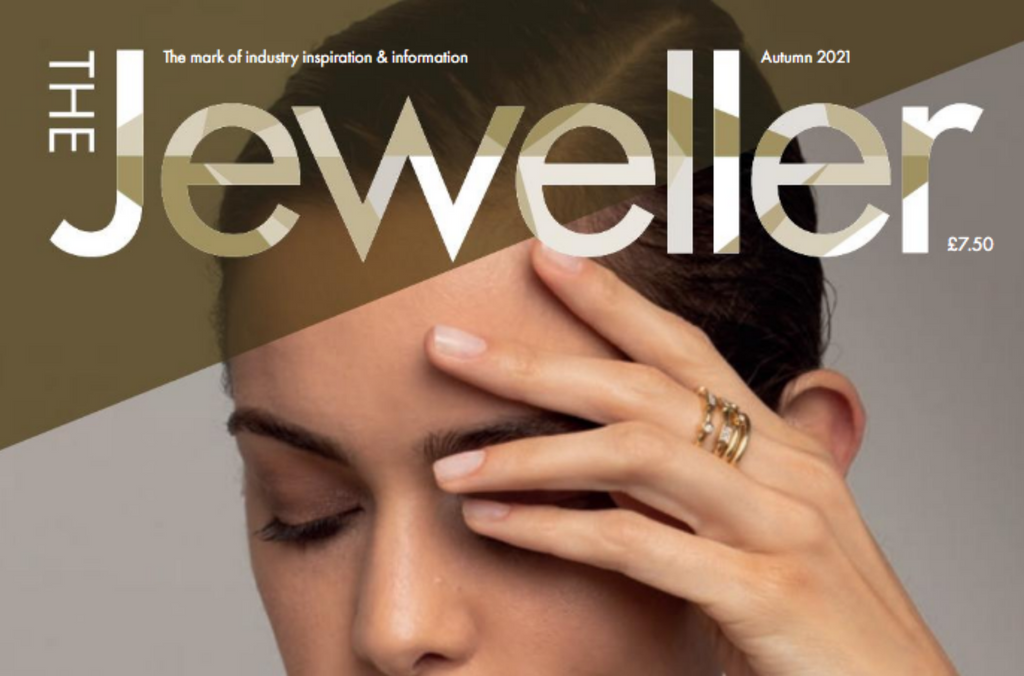Pomegranate earrings featured in The Jeweller Magazine