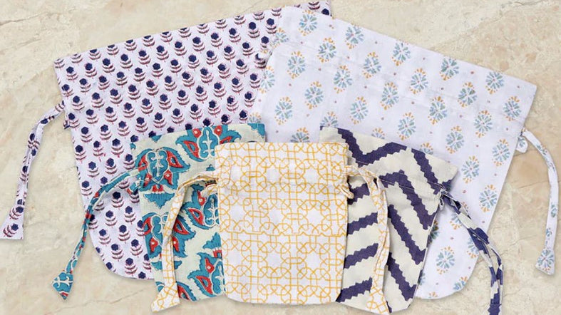Our Beautiful Block Printed Cotton Pouches - Pomegranate Packaging