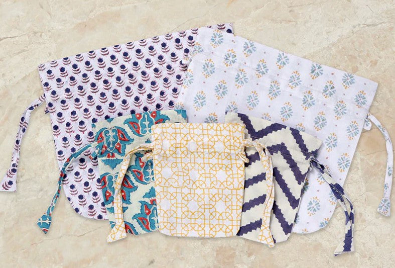 Our Beautiful Block Printed Cotton Pouches - Pomegranate Packaging