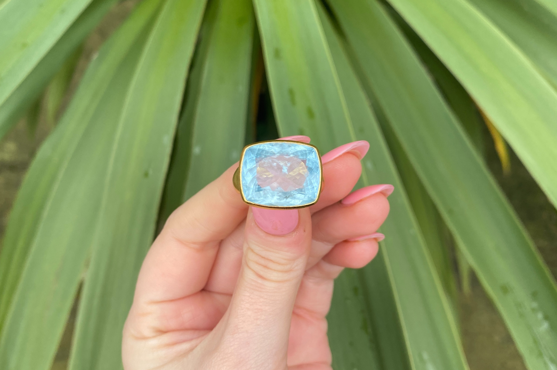 Aquamarine Cushion Shape Ring