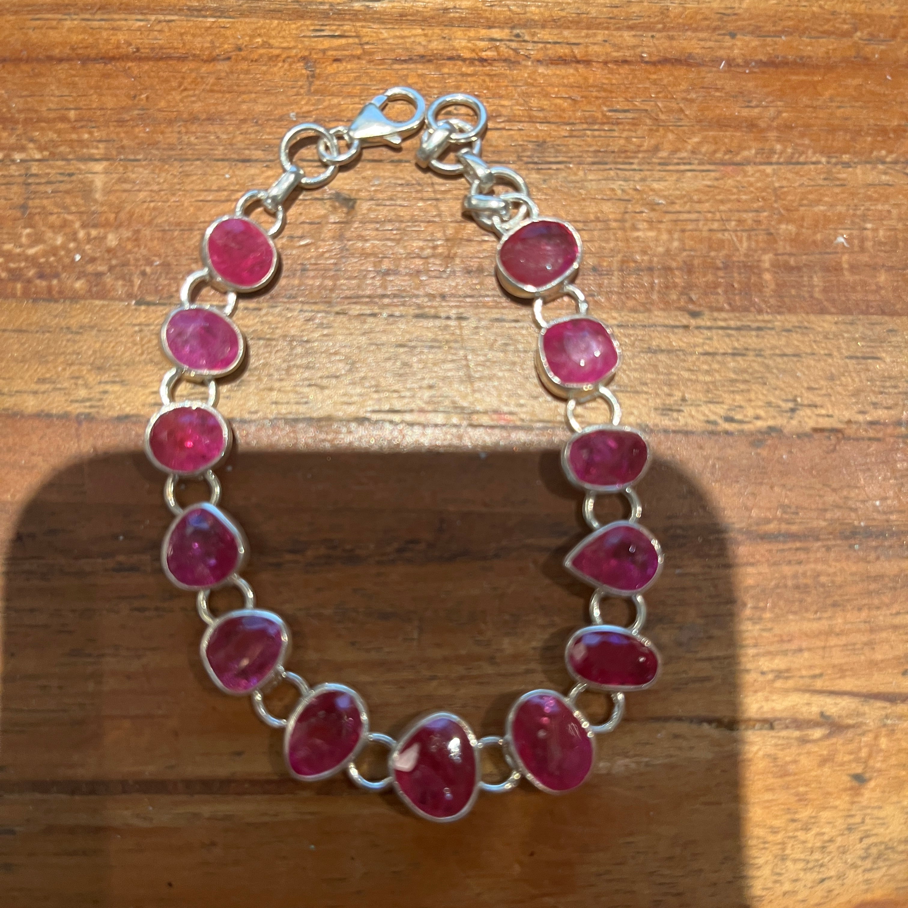 Silver Ruby Gemstone Bracelet