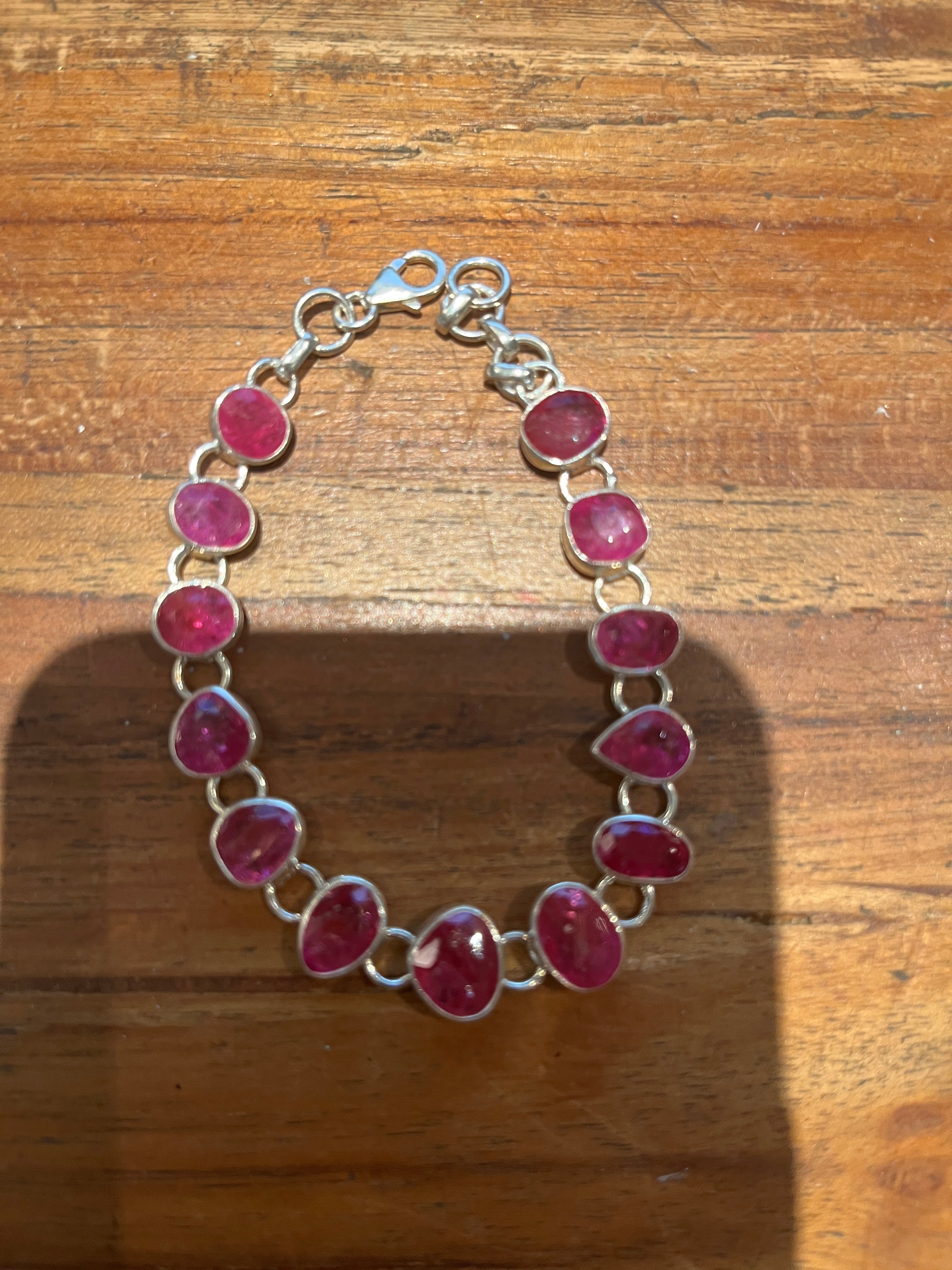 Silver Ruby Gemstone Bracelet