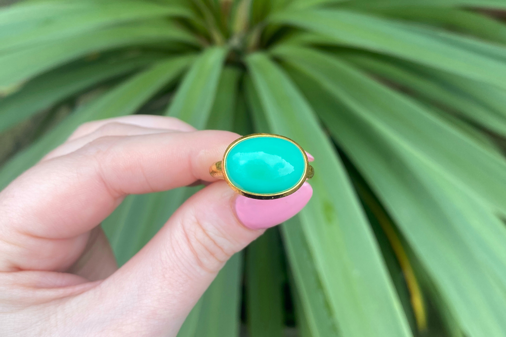 Chrysoprase Cabochon Oval Ring