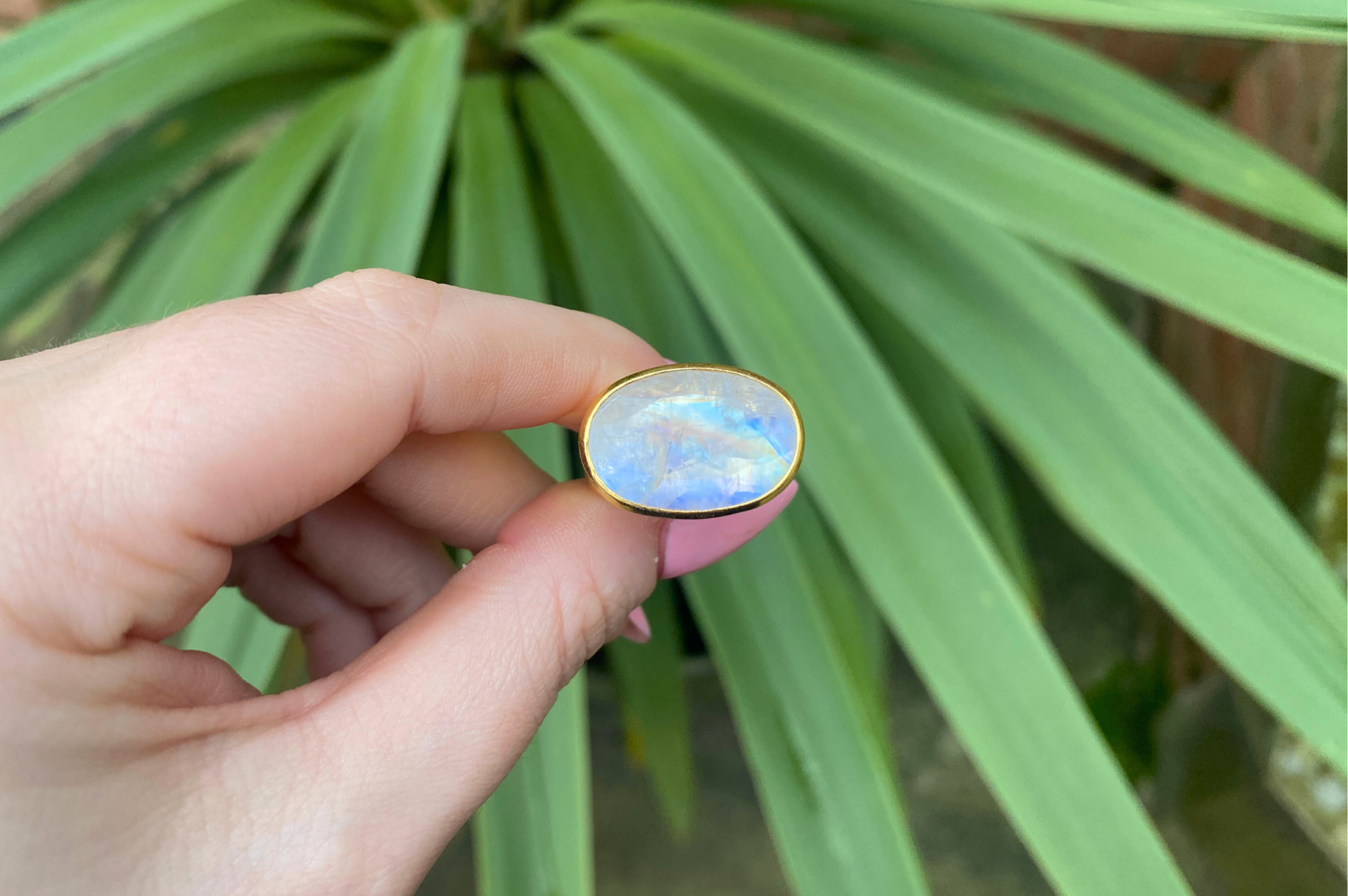Rainbow Moonstone Oval Gemstone Ring