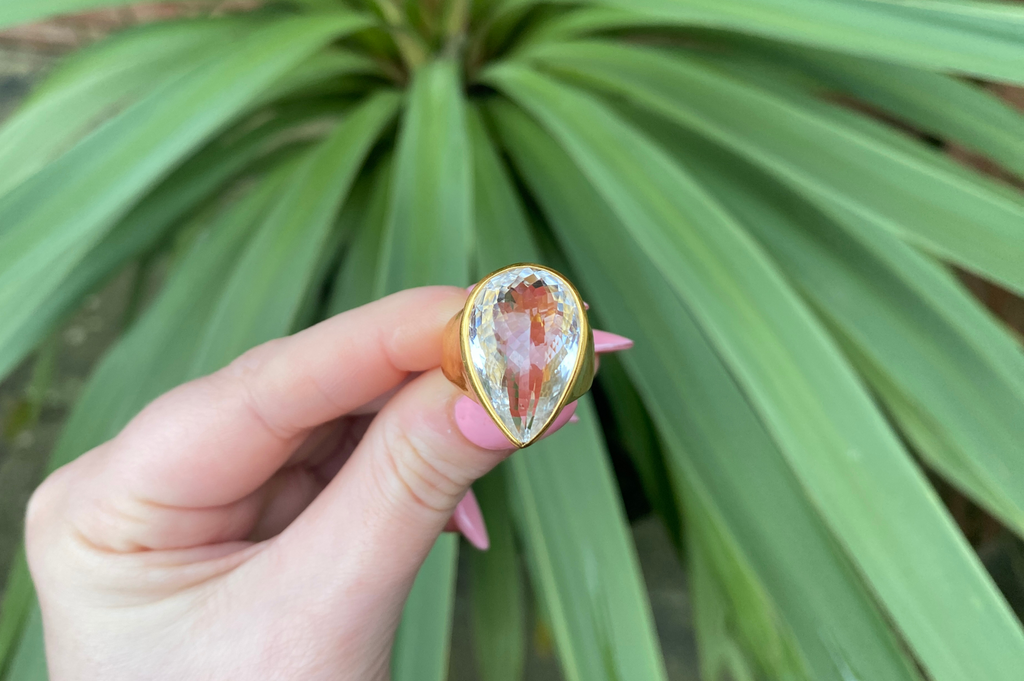 Rock Crystal Pear Shaped Ring