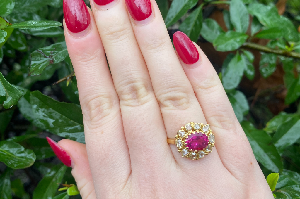 Camellia Rubellite & Diamond Fine Gold Ring
