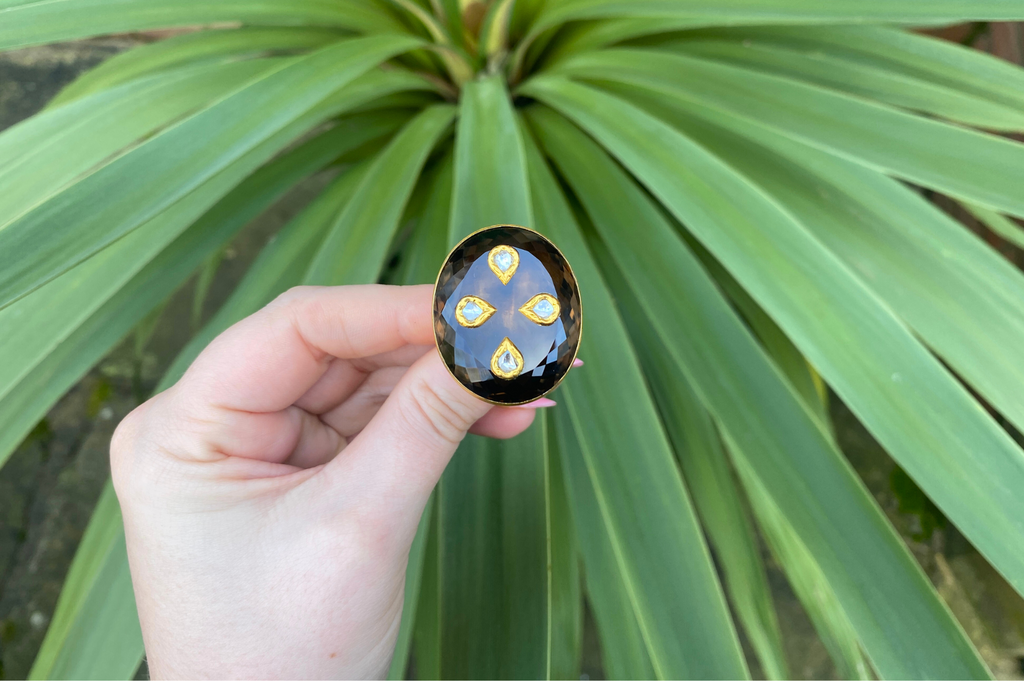 Ellie Smoky Quartz & Diamond Jadau Ring