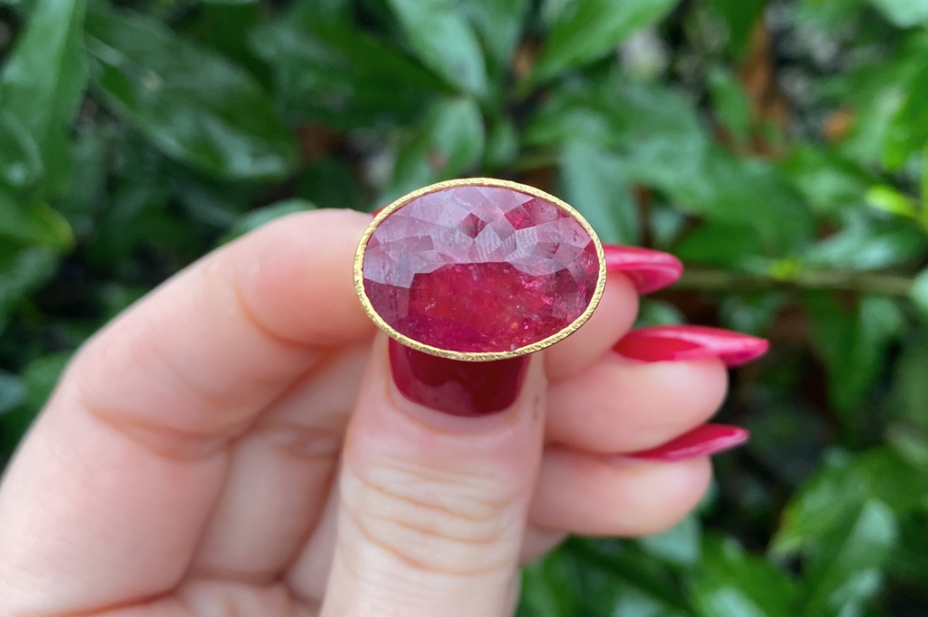 Pink Tourmaline Oval Fine Gold Ring