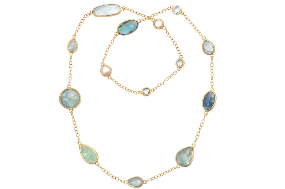 Agra Fluorite & Aquamarine Long Necklace