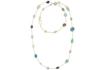 Agra Fluorite, Pearl & Tanzanite Long Gemstone Necklace
