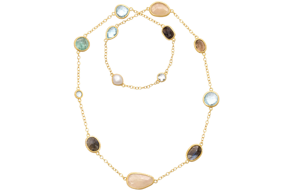 Agra Fluorite, Labradorite & Morganite Long Necklace