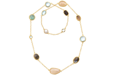 Agra Fluorite, Labradorite & Morganite Long Necklace