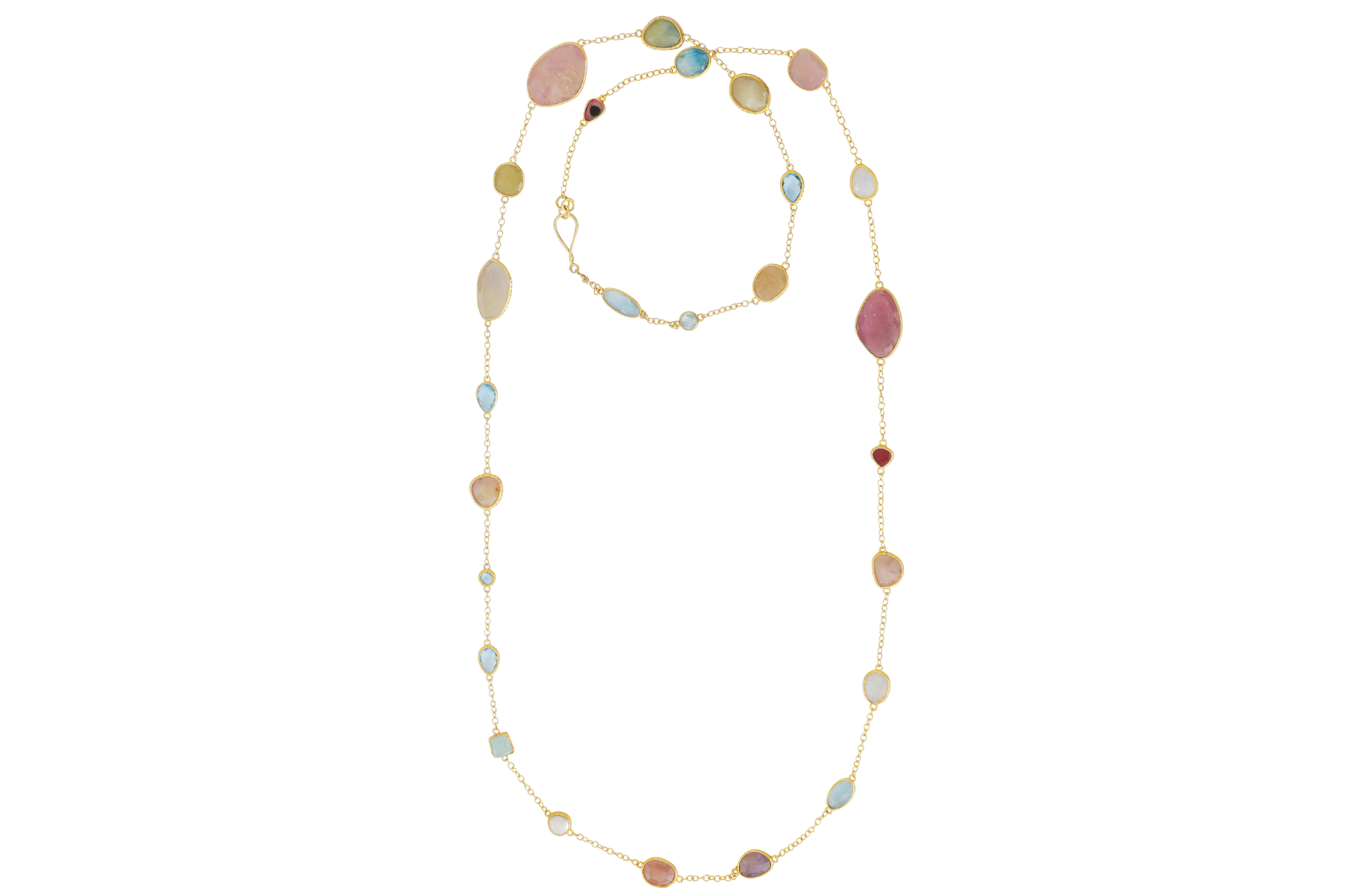 Tourmaline, Sapphire & Moonstone Long Gemstone Necklace