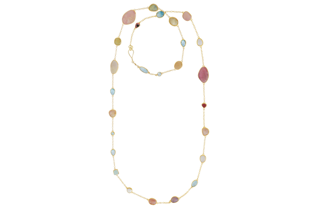 Agra Tourmaline, Sapphire & Moonstone Long Gemstone Necklace