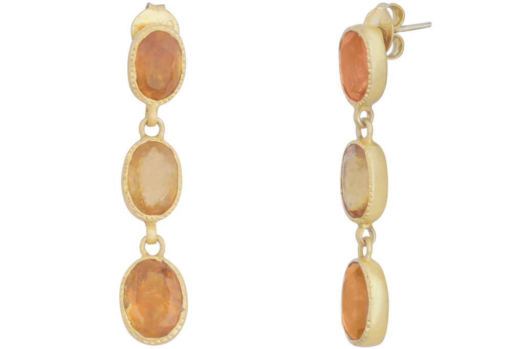 Amber Tourmaline Triple Drop Earrings