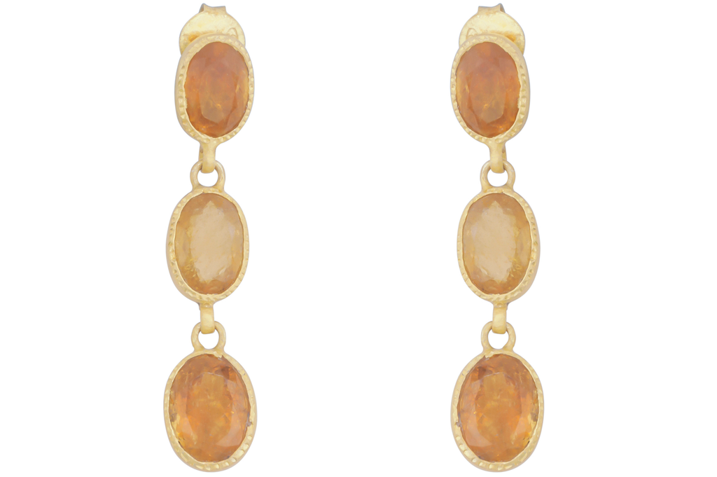 Amber Tourmaline Triple Drop Earrings