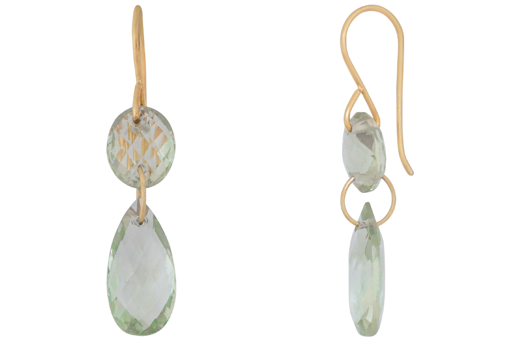 Green Amethyst Drilled Double Drop Earrings