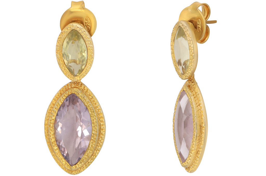 Maharani Amethyst & Lemon Quartz Drop Earrings