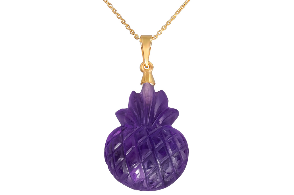 Carved Amethyst Pineapple Pendant Necklace