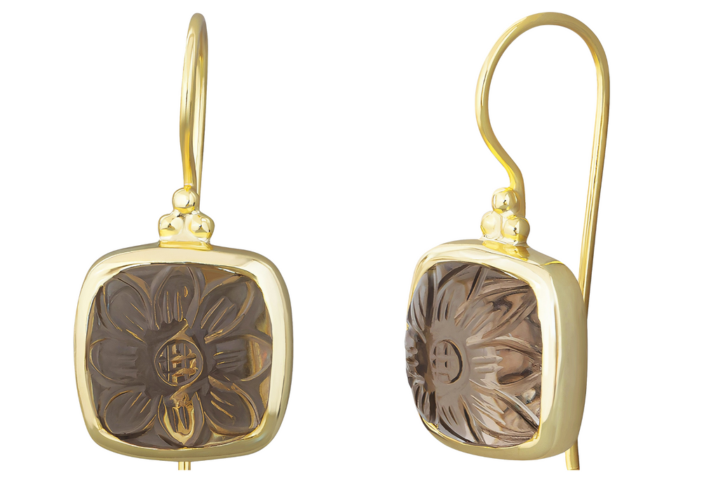 Anais Carved Smoky Quartz Earrings