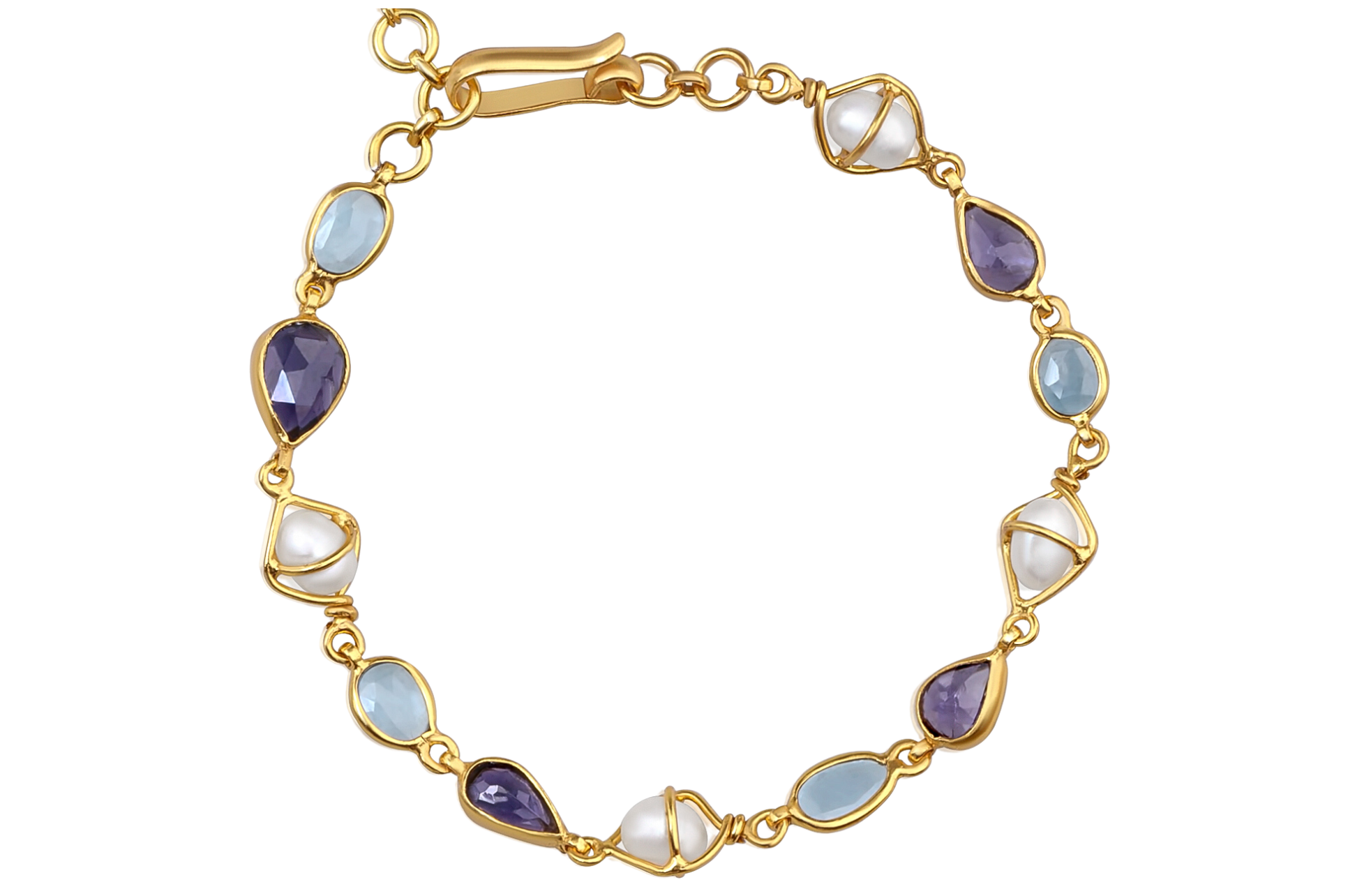 Anna Blue Topaz, Iolite & Pearl Bracelet