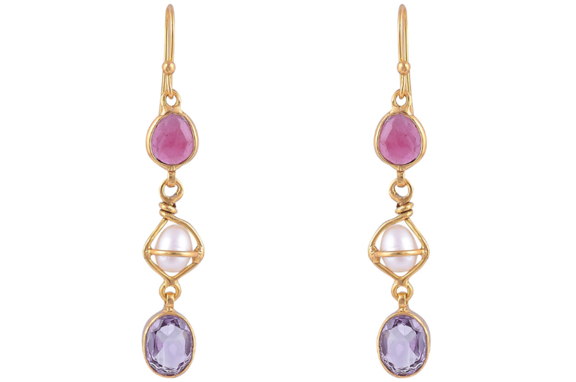 Anna Ruby, Pearl & Amethyst Earrings