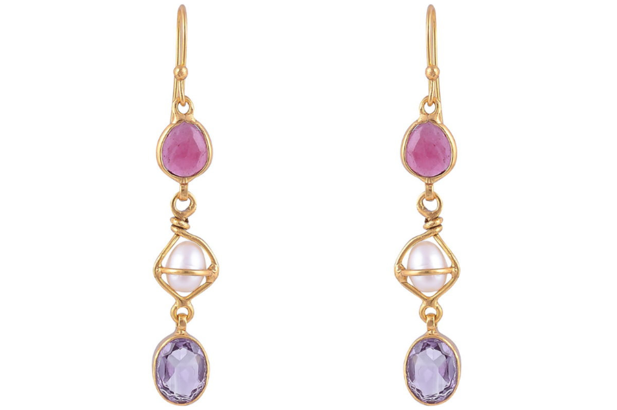 Anna Ruby, Pearl & Amethyst Earrings