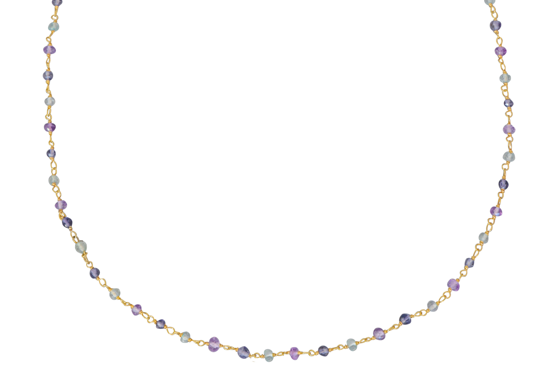 Apatite, Iolite & Amethyst Rosary Style Beaded Necklace