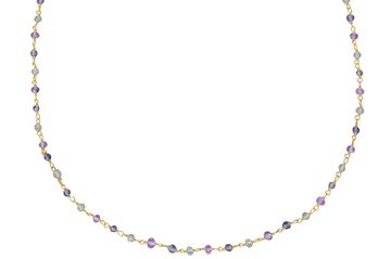 Apatite, Iolite & Amethyst Rosary Style Beaded Necklace