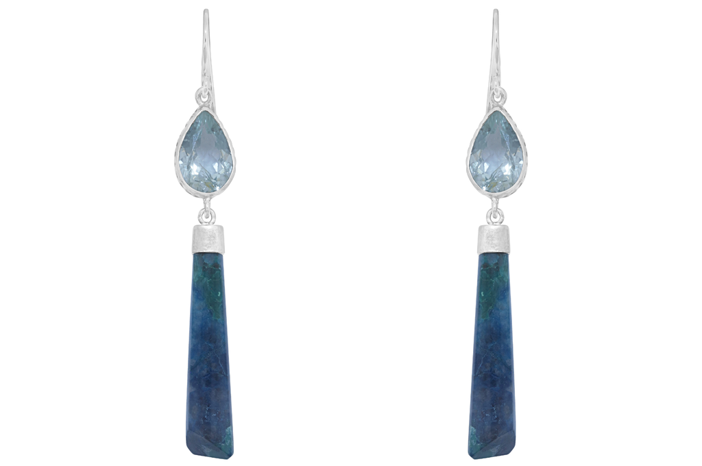 Aquamarine & Azurite Gemstone Earrings
