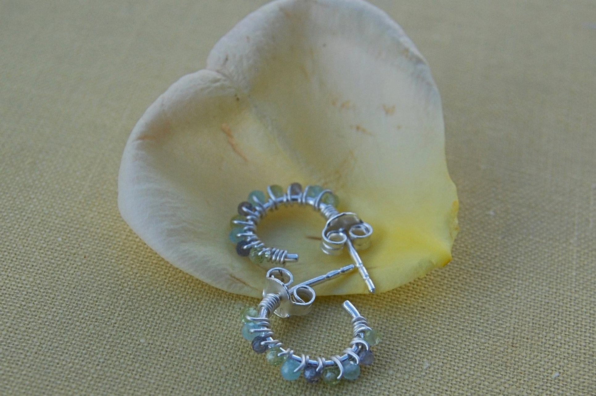 Shimla Aquamarine & Iolite Silver Hoop Earrings