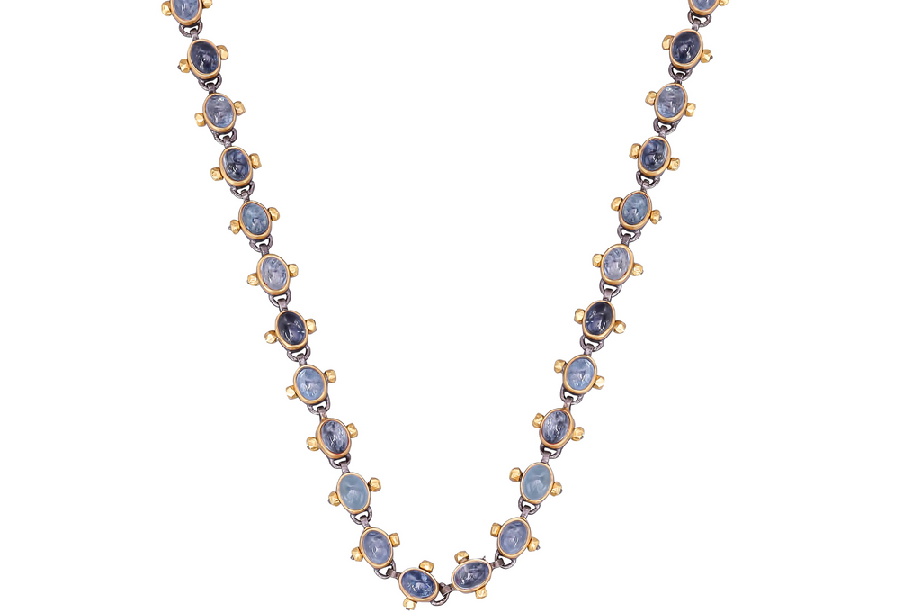 Aquamarine & Gold Bead Embellished Necklace