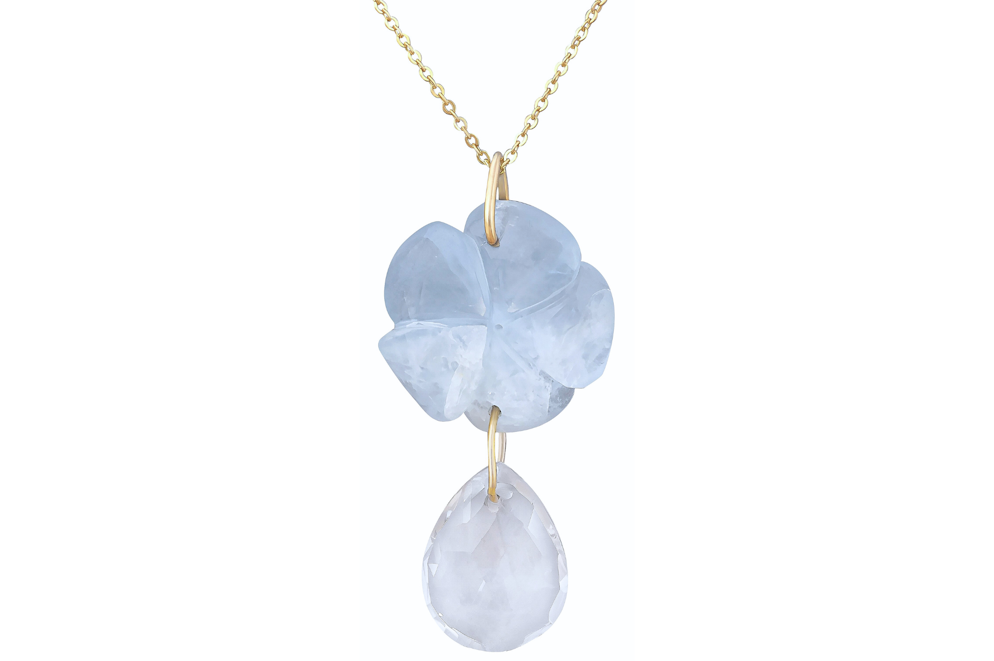 Carved Aquamarine Flower And Rock Crystal Pendant
