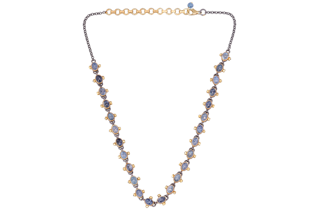 Aquamarine & Gold Bead Embellished Necklace