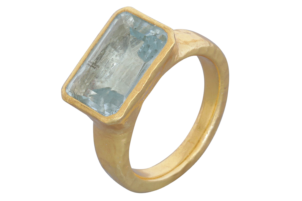 India Aquamarine Oblong Gemstone Ring